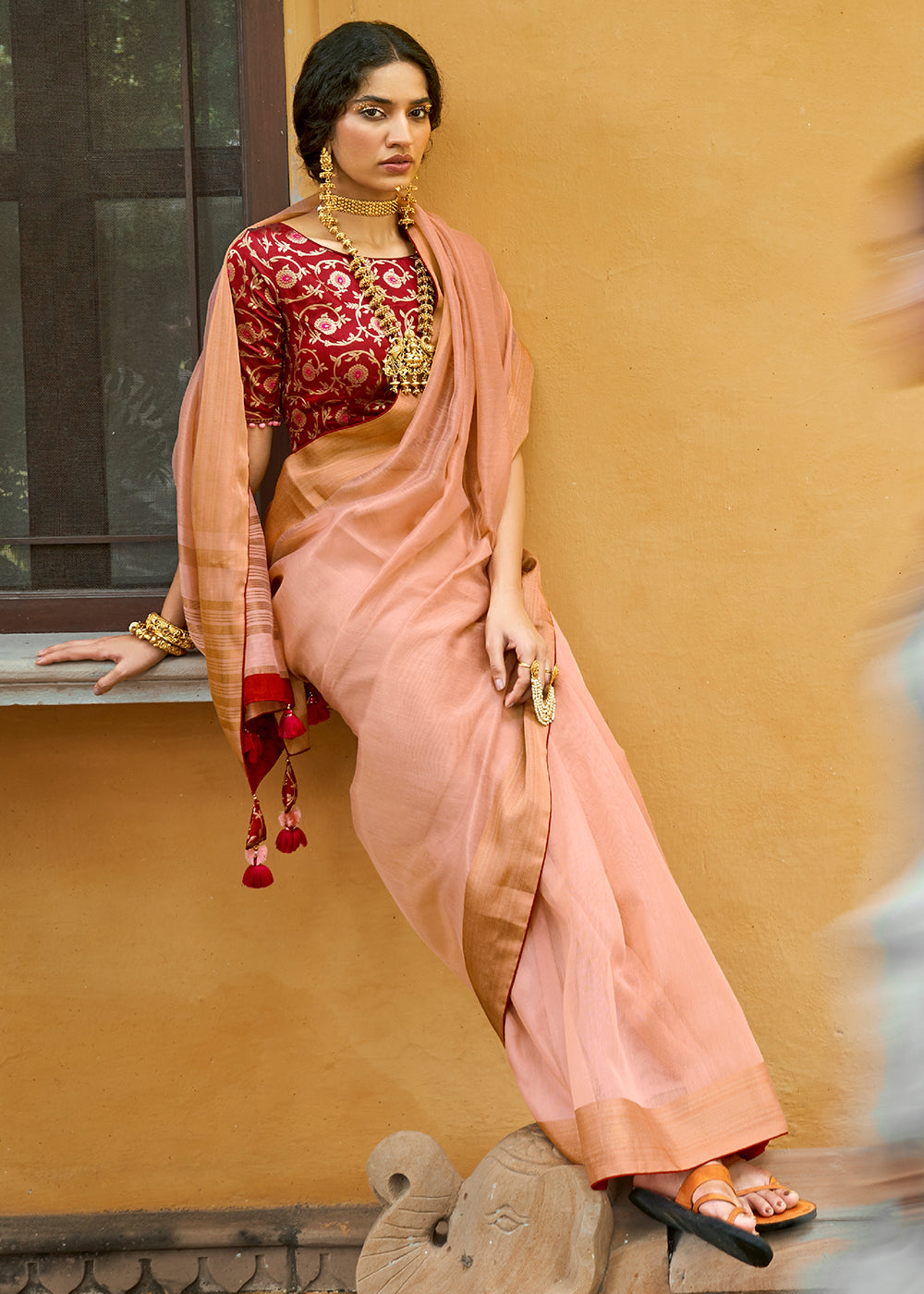 Mauvelous Pink Soft Tissue Organza Silk Saree with Brocade Blouse