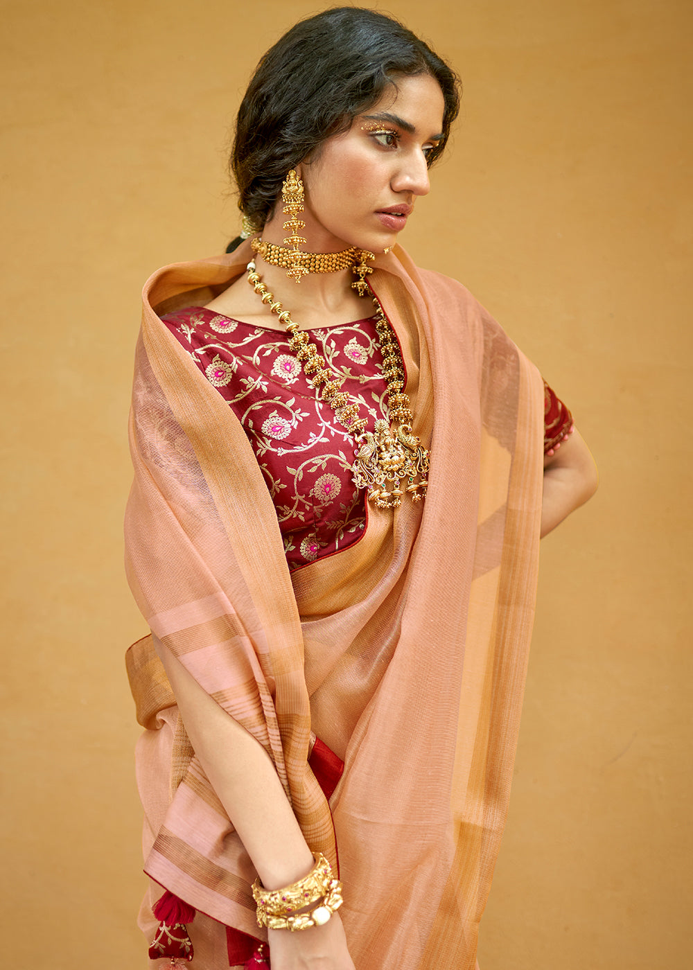 Mauvelous Pink Soft Tissue Organza Silk Saree with Brocade Blouse