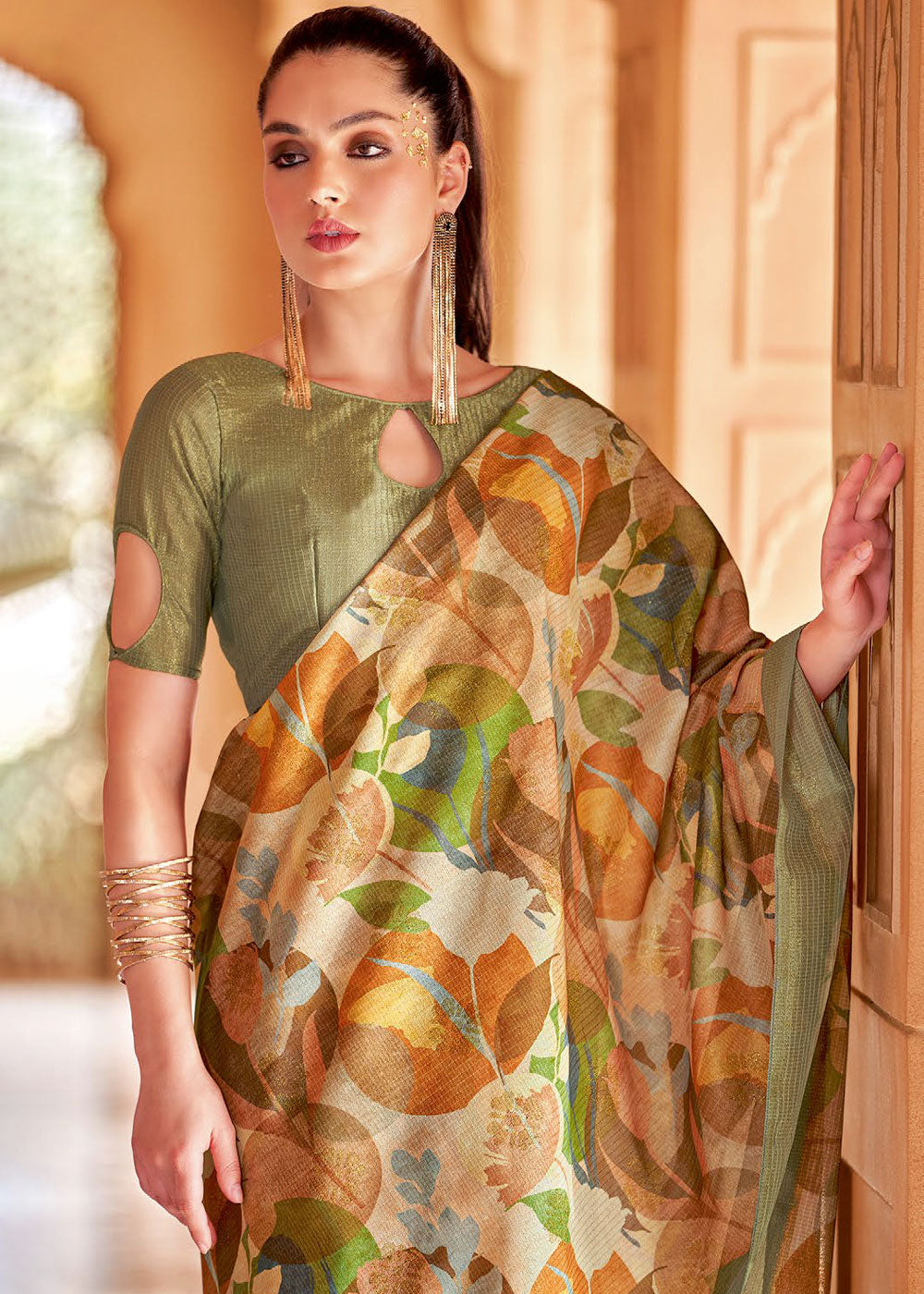 Pastel Green Floral Printed Cotton Silk Saree:Summer Collection