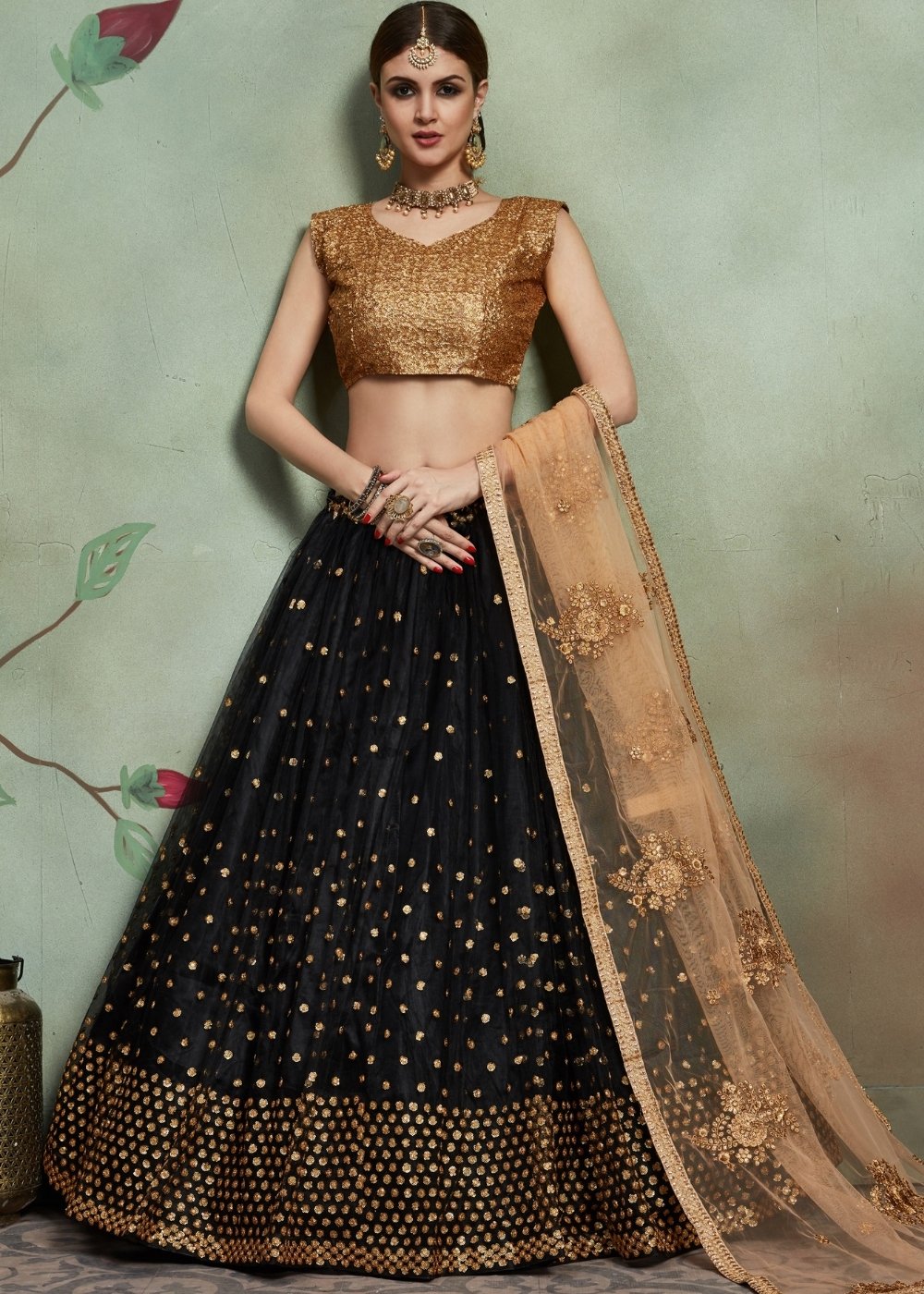 Midnight Black Designer Soft Net Lehenga Choli with Sequins  work
