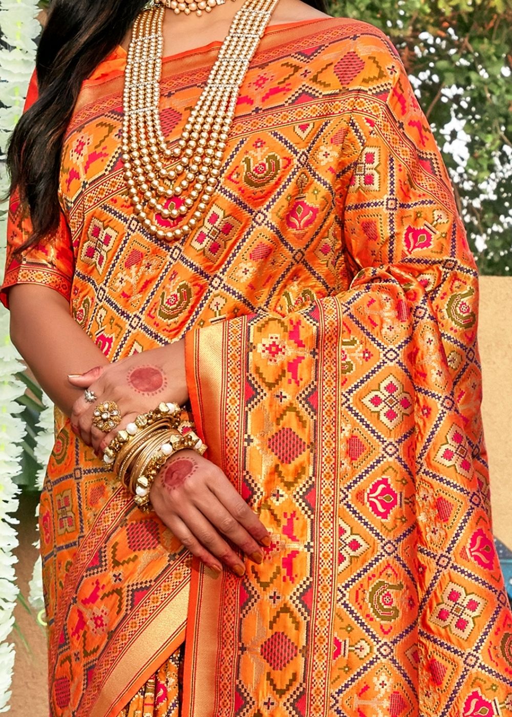 Tangerine Orange Woven Patola Silk Saree: Top Pick