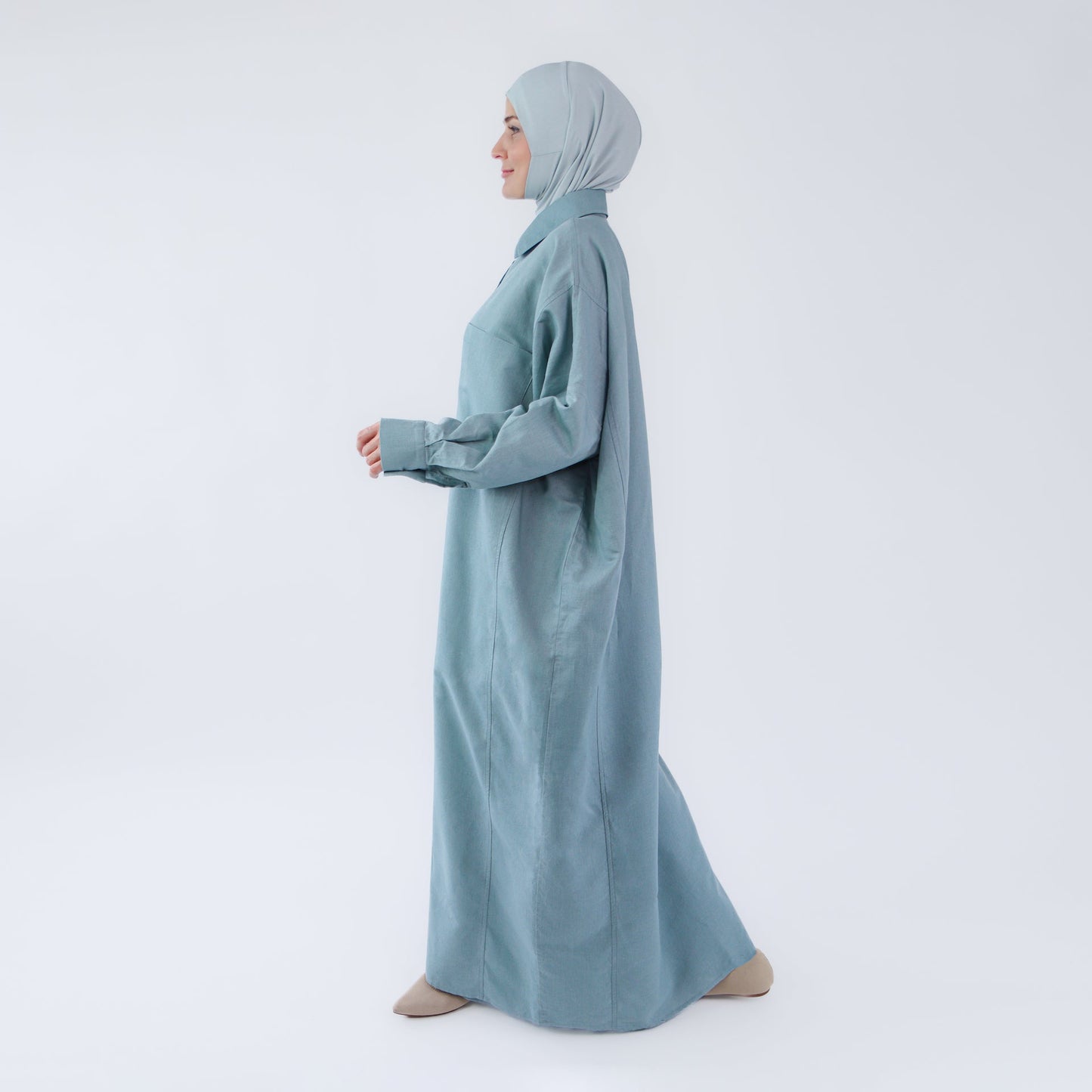 Abaya dress style maxi dress for women with wide trousers "Blue Linen"