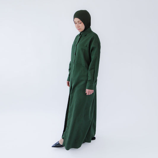 Abaya dress style maxi dress for women with wide trousers "Khaki Linen"