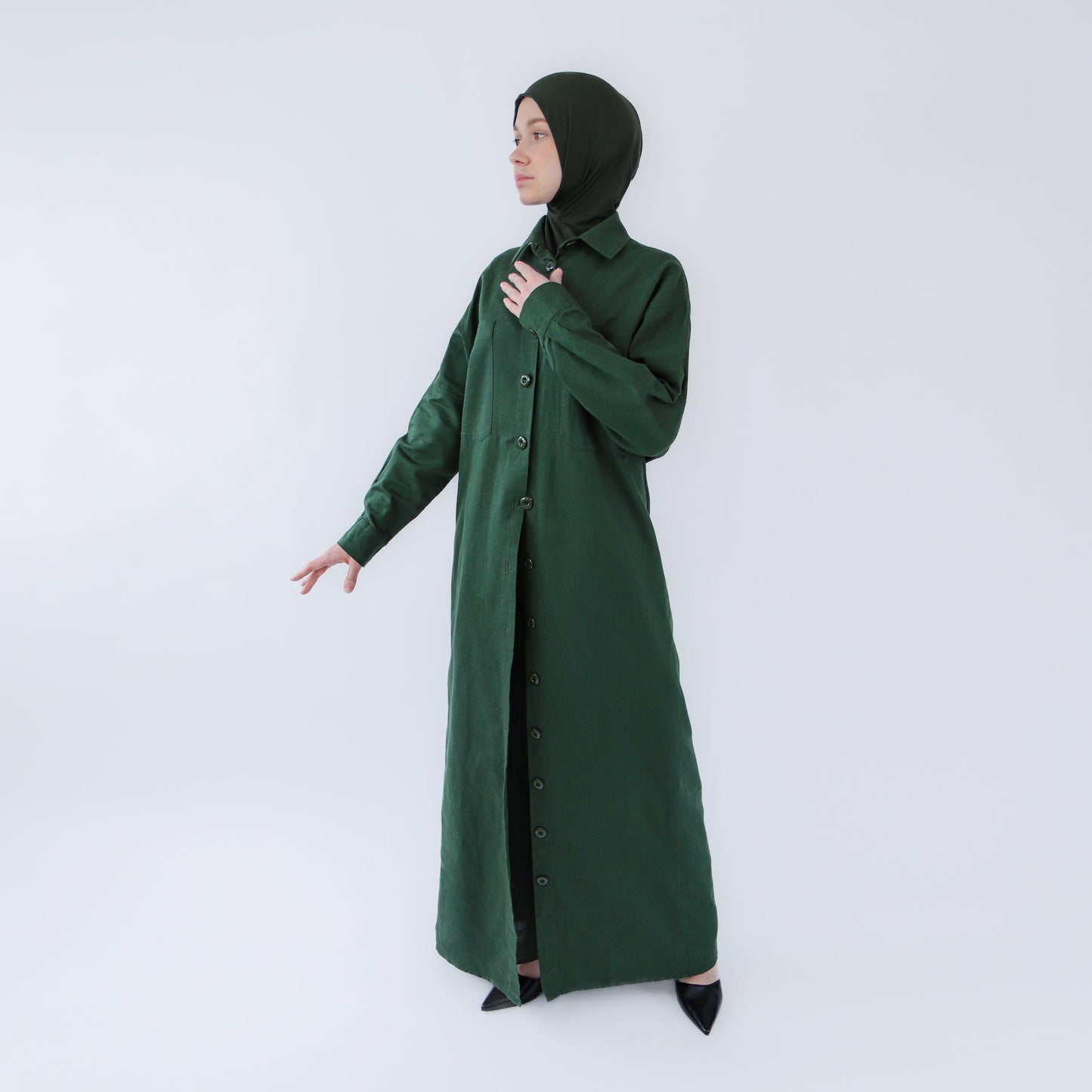 Abaya dress style maxi dress for women with wide trousers "Khaki Linen"