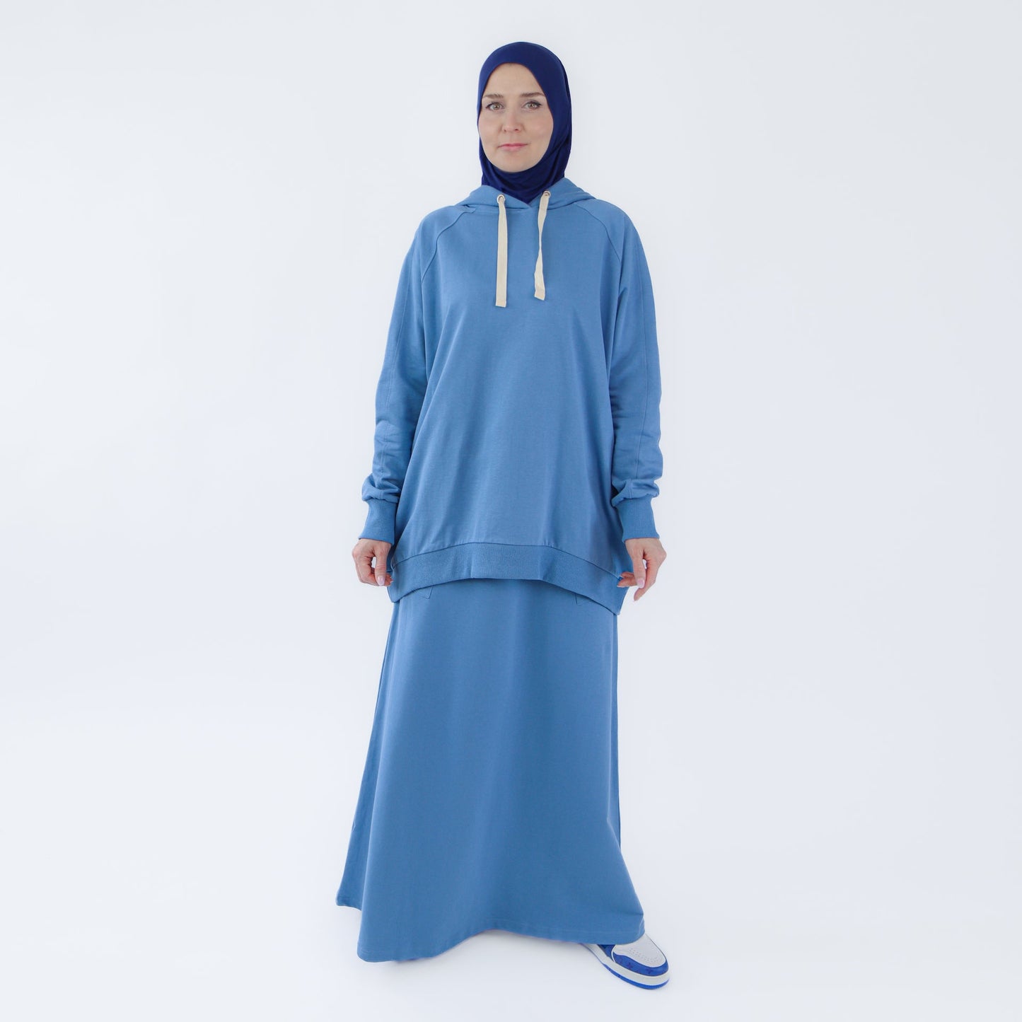 Sport Hijab Style: "Blue Cloud", Tracksuit - Hoodie with Skirt