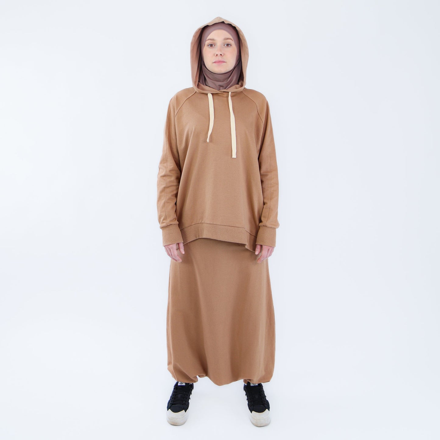 Sport Hijab Style: "Milk Coffee", Tracksuit - Hoodie with Harem Pants