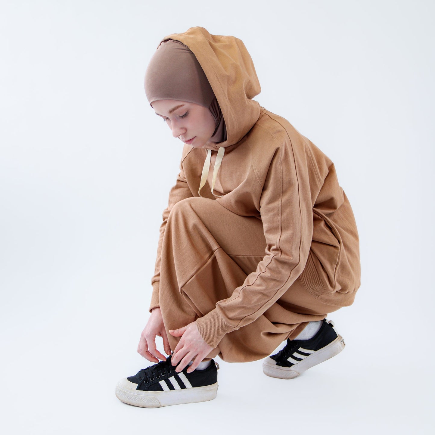 Sport Hijab Style: "Milk Coffee", Tracksuit - Hoodie with Harem Pants