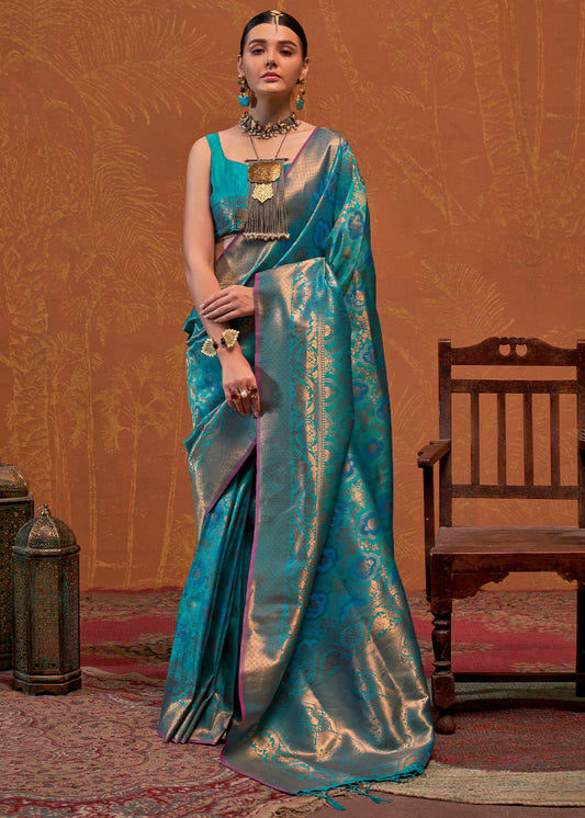 Shades Of Blue Handloom Woven Designer Silk Saree : Top Pick