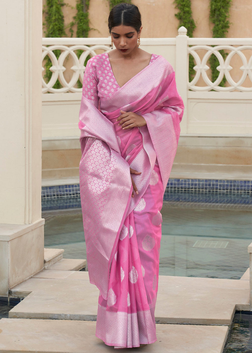 Ultra Pink Woven Linen Silk Saree