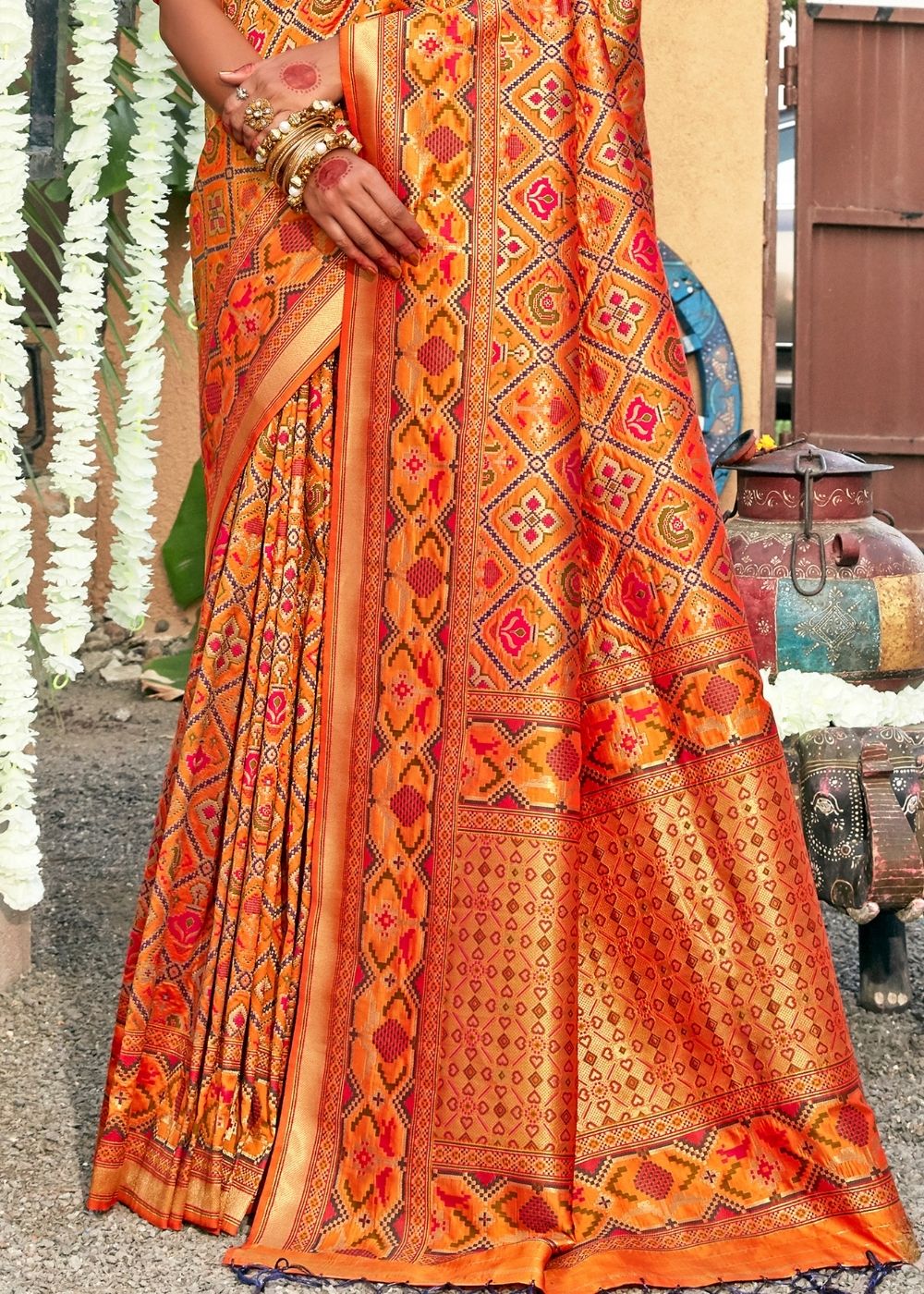 Tangerine Orange Woven Patola Silk Saree: Top Pick