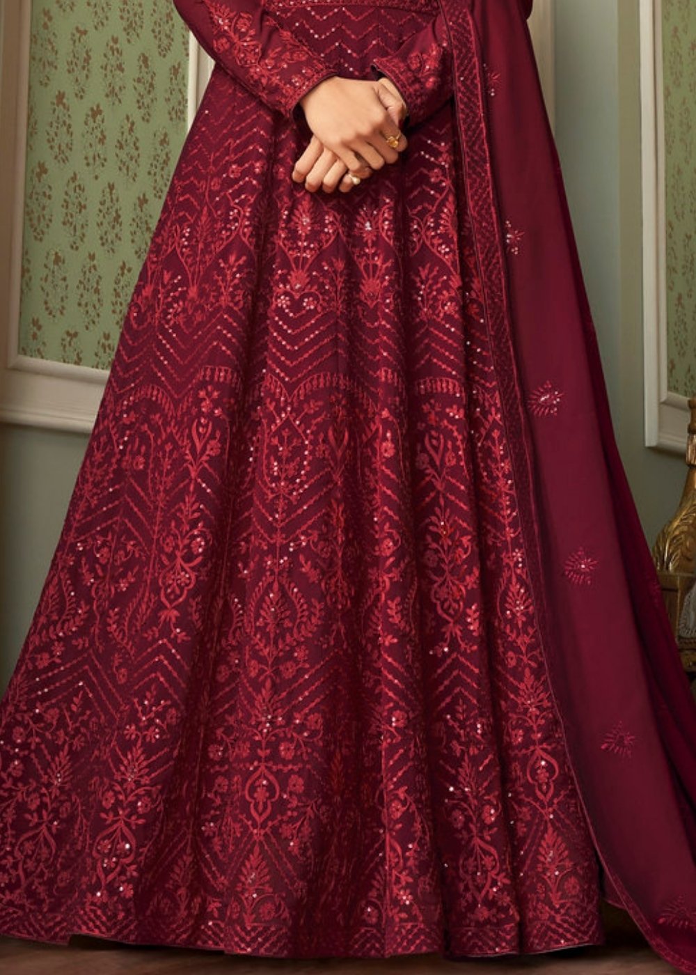 Barn Red Georgette Embroidered Anarkali Suit