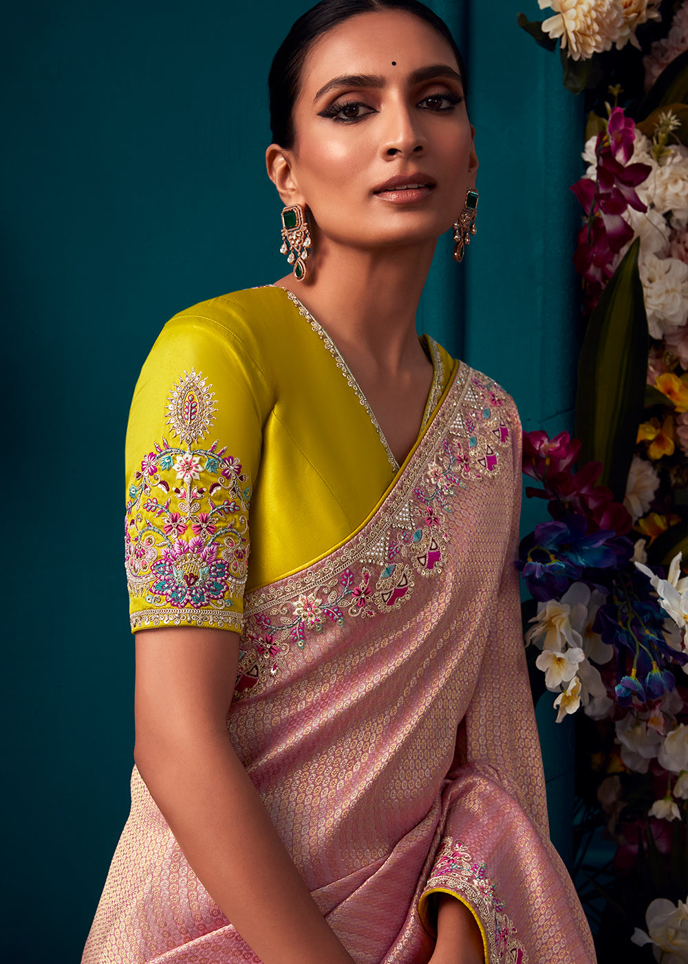 Pinkish Purple Woven Kanjivaram Silk Saree with Sequin,Stone,Khatli & Pearl work