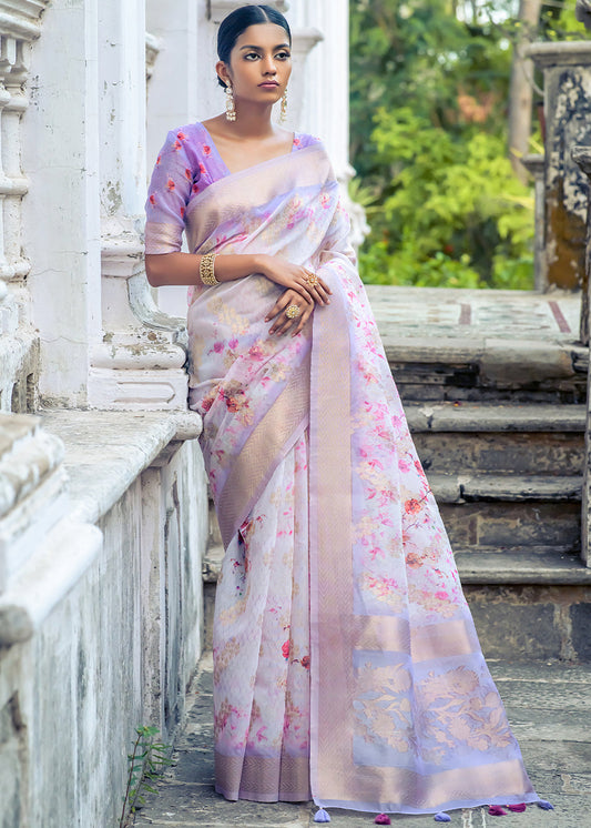 Shades Of Purple Floral Printed Silk Saree