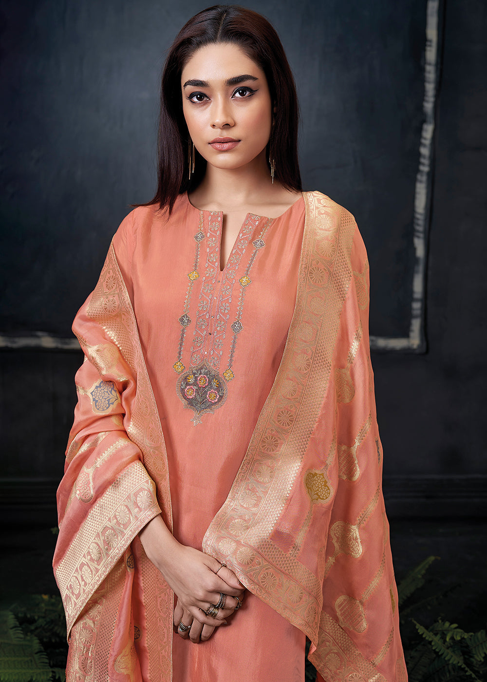 Beautiful Pink Embroidered Organza Salwar Suit