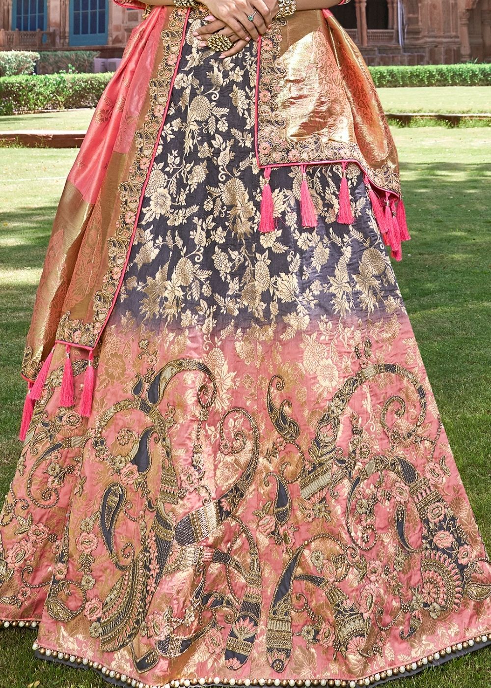Grey and Pink Banarasi  Silk Lehenga Choli with Embroidery Work: Top Pick