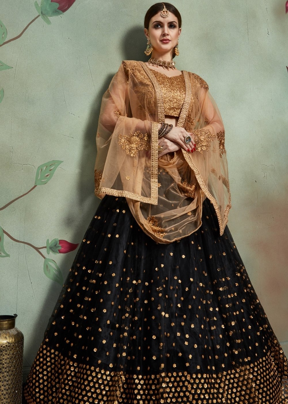 Midnight Black Designer Soft Net Lehenga Choli with Sequins  work