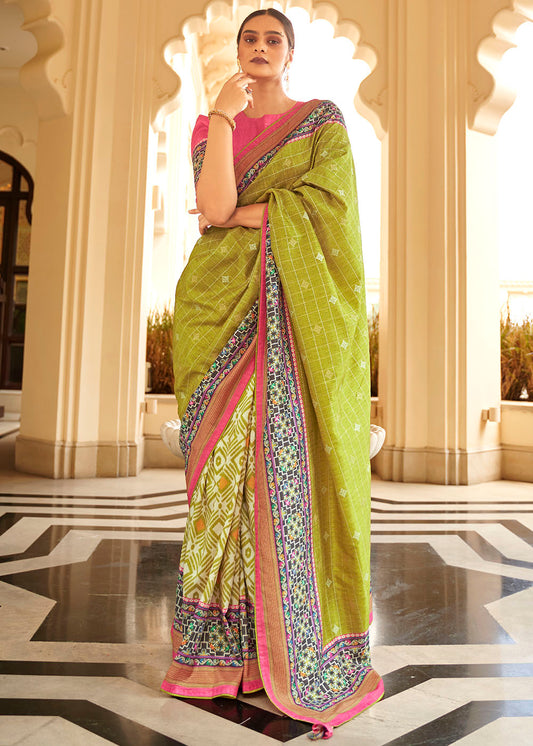 Sheen Green Patola Print Georgette Silk Saree