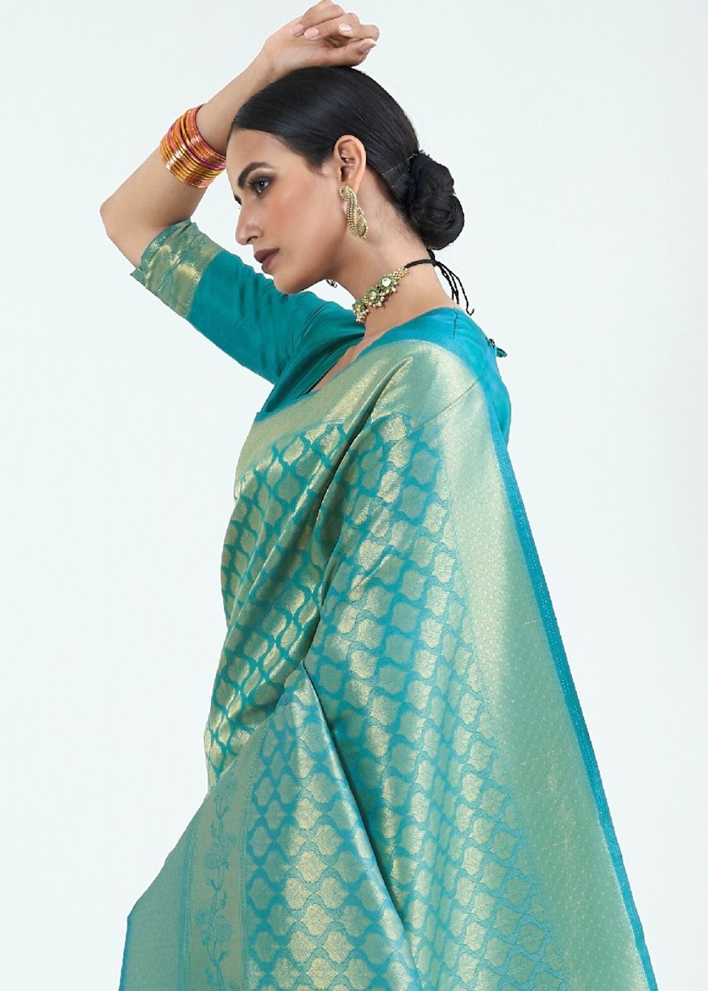 Teal Blue Woven Kanjivaram Silk Saree : Limited Edition