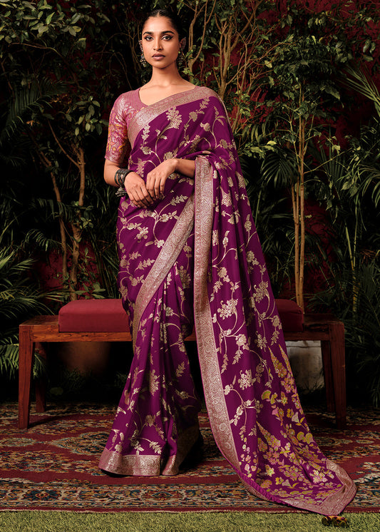 Lollipop Purple Zari Woven Dola Silk Saree with Designer Pallu