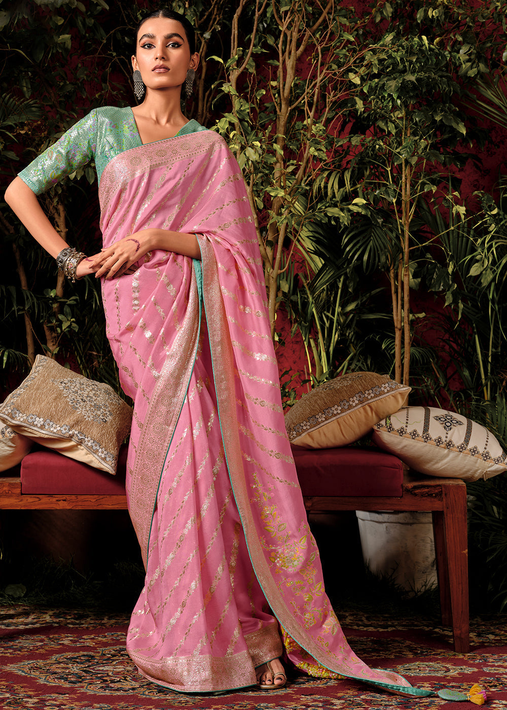 Baby Pink Zari Woven Dola Silk Saree with Designer Pallu