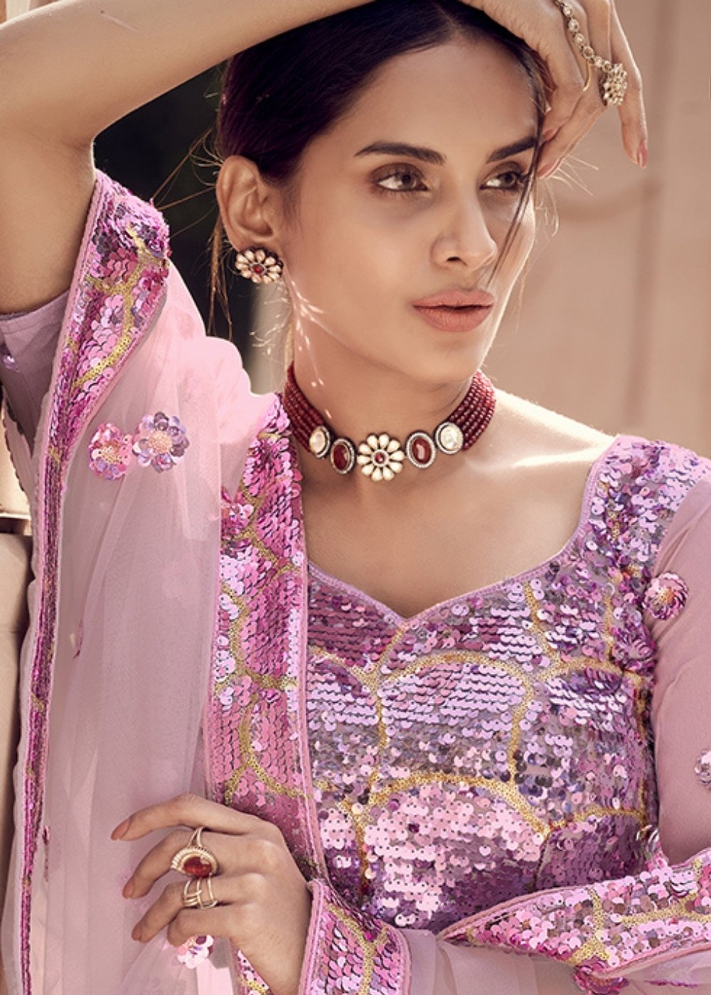 Helio Purple Designer Soft Net Lehenga Choli with Sequins work