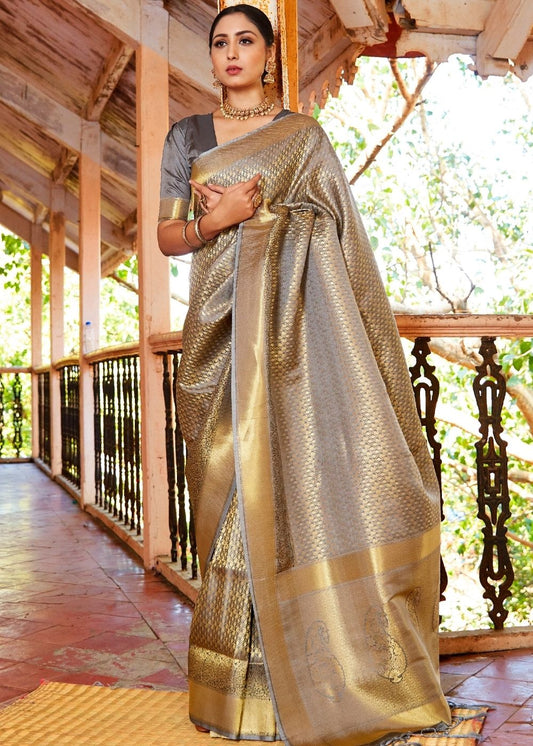 Dove Grey Woven Kanjivaram Saree: Top Pick