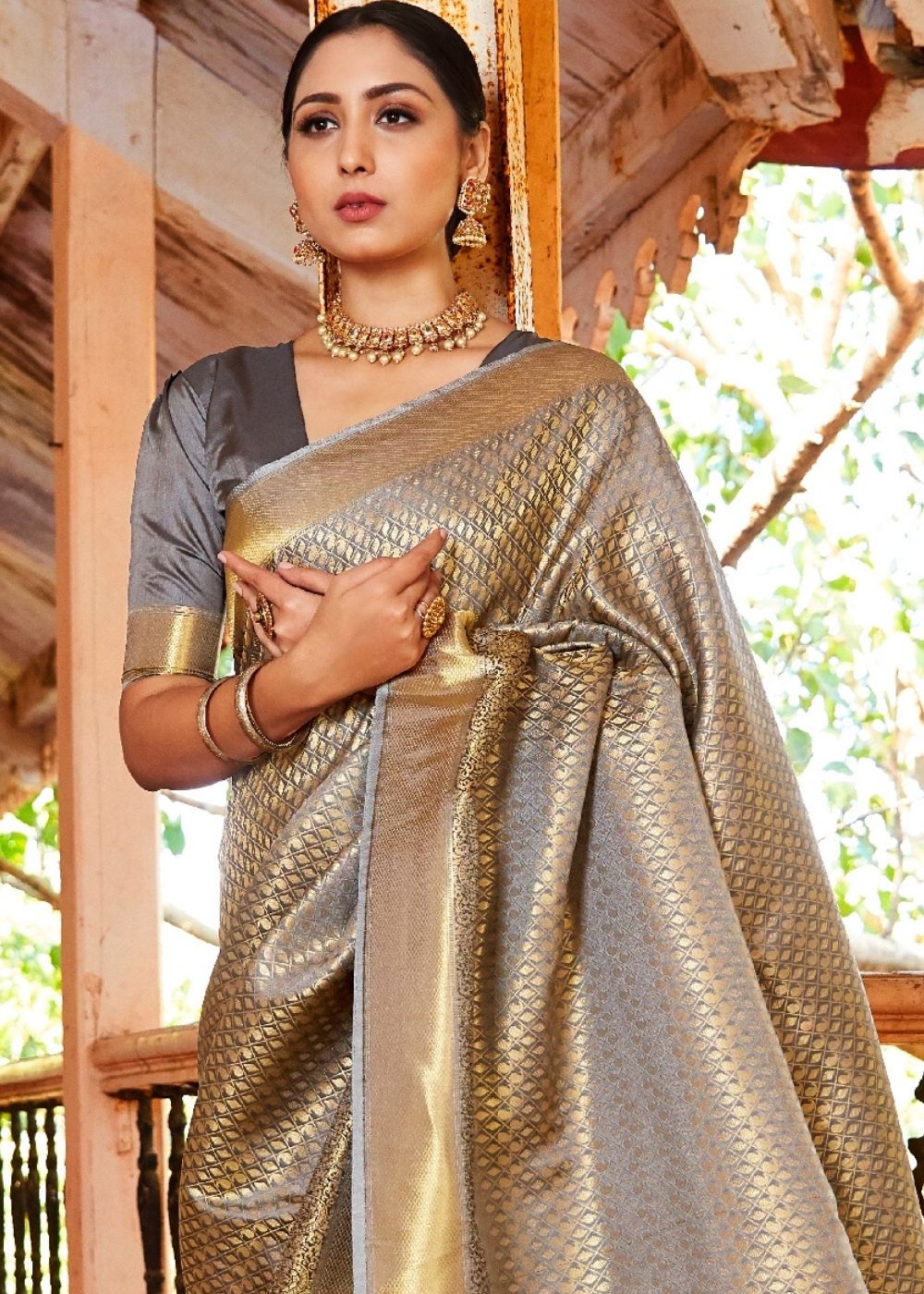 Dove Grey Woven Kanjivaram Saree: Top Pick