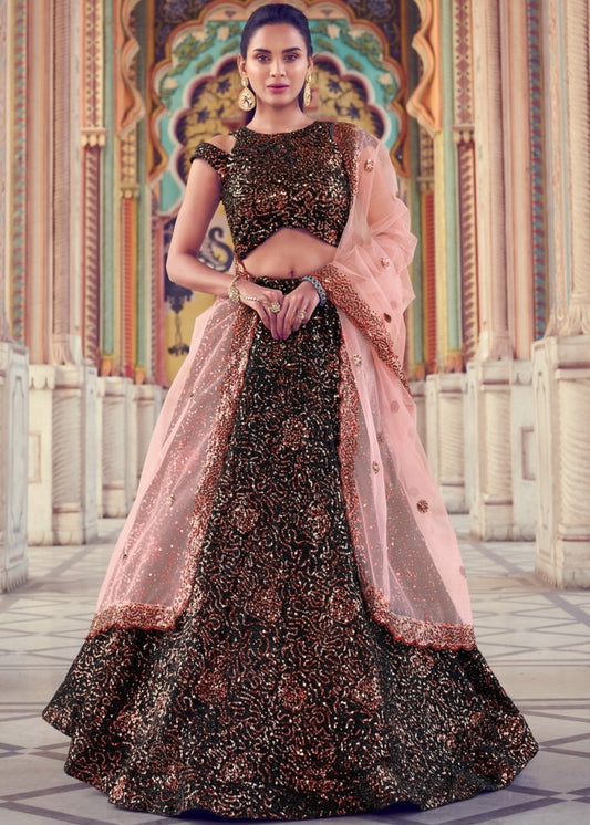 Black & Pink Designer Lehenga Choli with Sequins work