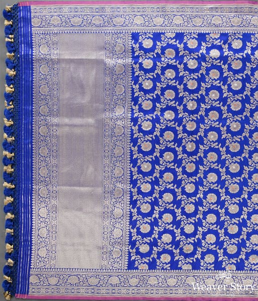 Handwoven Blue Sona Rupa Kadhwa Jangla Dupatta with Meenakari