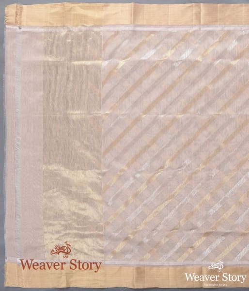 Handwoven Light Peach Cotton Silk Chanderi Dupatta with Gold and Silver Zari