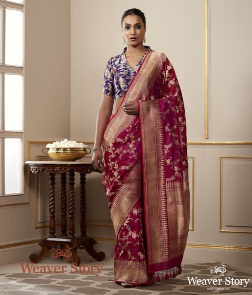 Handwoven Purple Kadhwa Jangla Saree