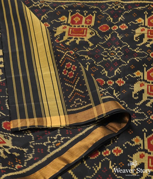 Handwoven Single Ikat Patola Dupatta in black