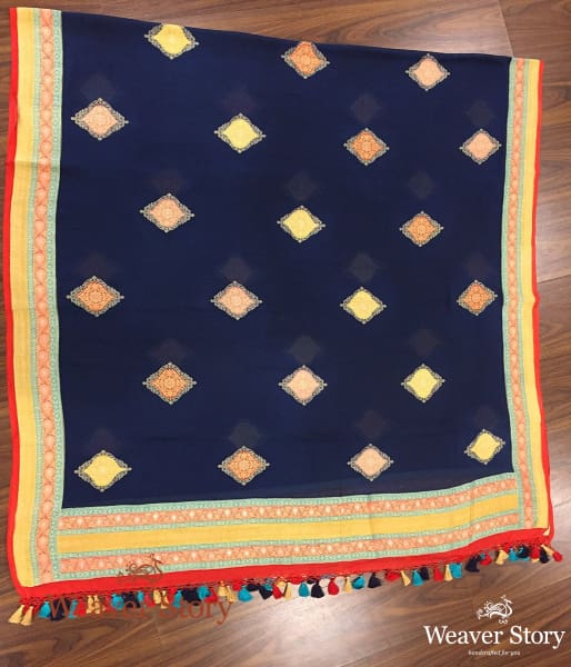 Handwoven Blue Georgette with Hand Painted Border