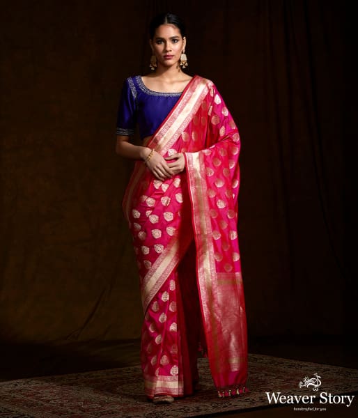 Pink Fekwa Gold Zari Booti