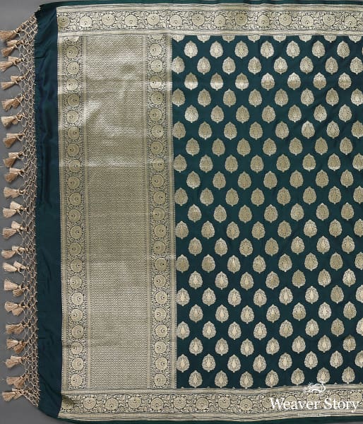 Handwoven Green Katan Silk Cutwork Booti Dupatta
