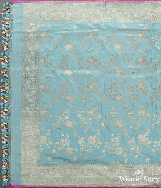 Handwoven Light Blue Kadhwa Jangla Dupatta with Sona Rupa Zari