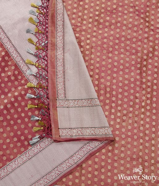 Handwoven Pink and Gold Silk Tissue Dupatta with Silver Zari