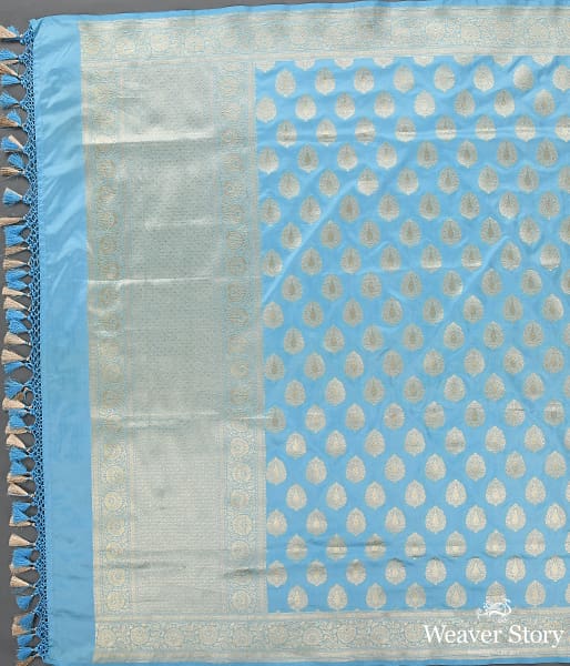 Handwoven Sky Blue Katan Silk Cutwork Booti Dupatta