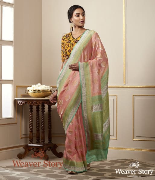 Handwoven Pink banarasi saree with Kadhwa Booti