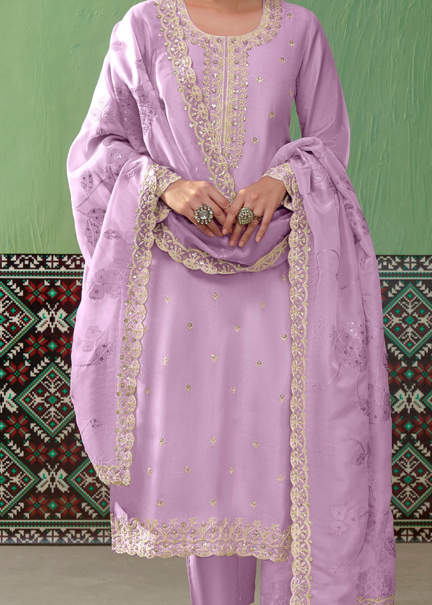 Purple Pure Bamber Silk with Embroidery Salwar Suit