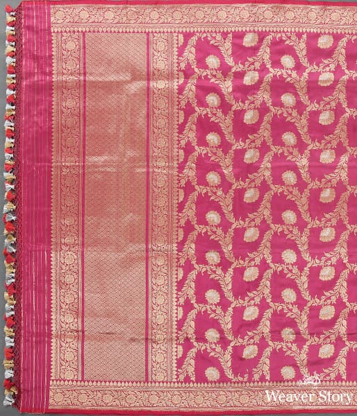 Handwoven Rose Pink Sona Rupa Kadhwa Jangla Dupatta