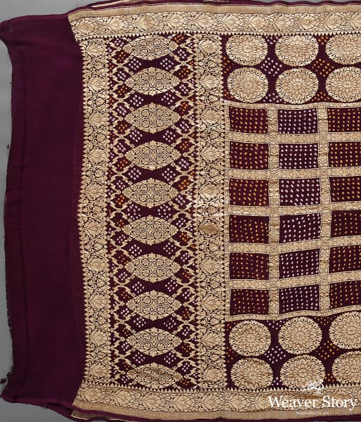 Handwoven Maroon  Banarasi Bandhej Dupatta