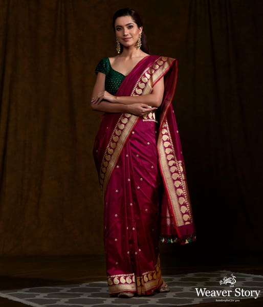 Handwoven Purple Dual Tone Paisley Border Saree