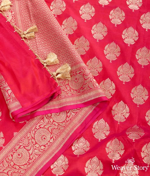 Handwoven Pink Orange Shot Color Dupatta with Floral Border