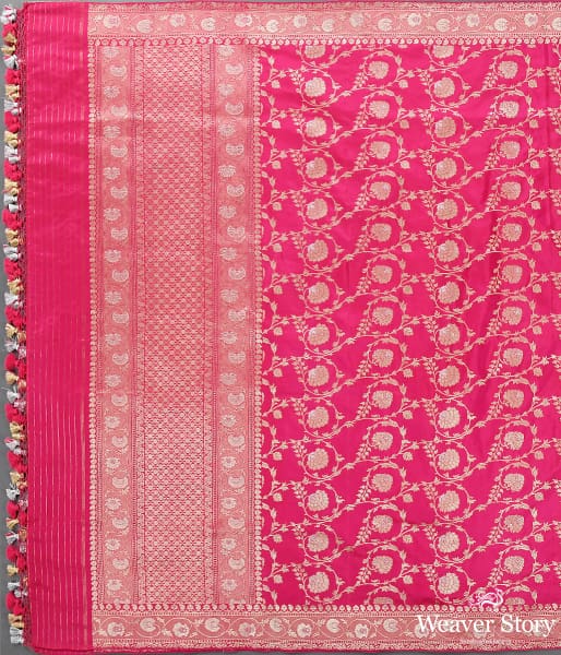 Handwoven Pink Kadhwa Jangla Dupatta with Floral Border
