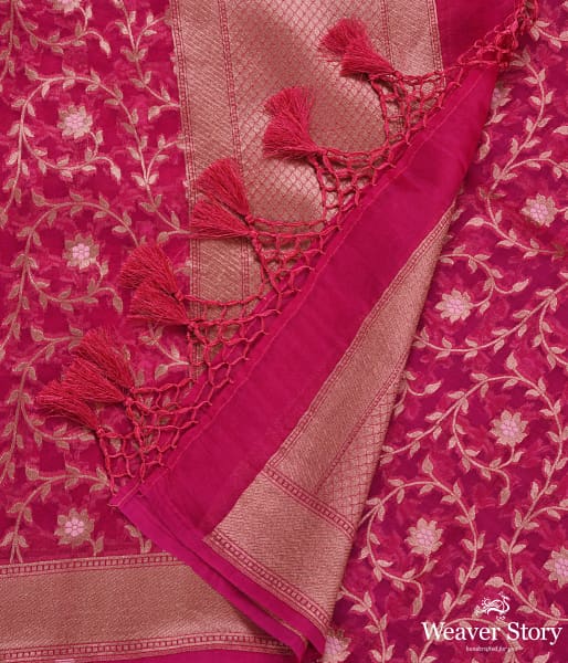 Handwoven Pink Organza Meenakari Jaal Dupatta