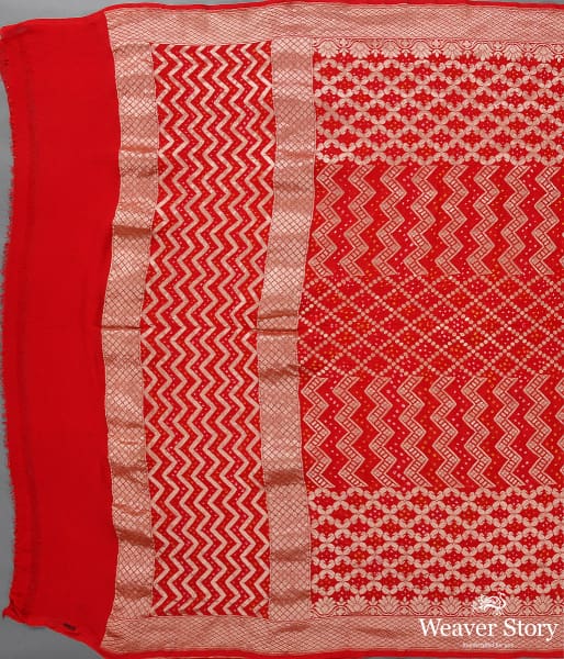 Handwoven Red Banarasi Bandhej Dupatta