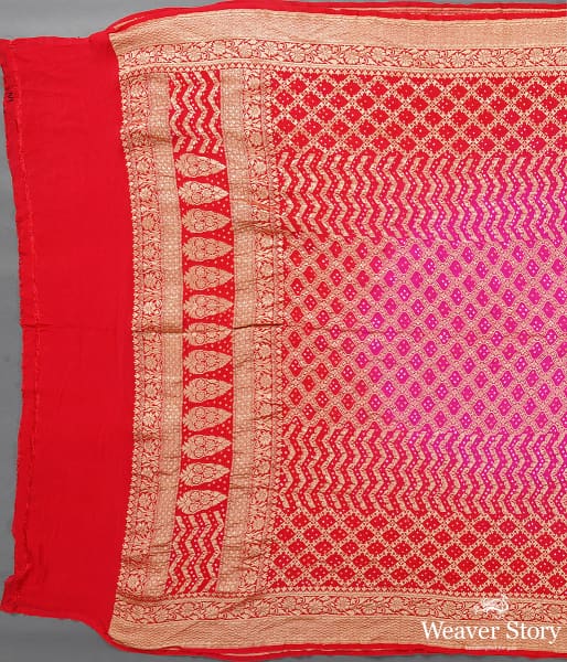 Handwoven Red and Pink Banarasi Bandhej Dupatta