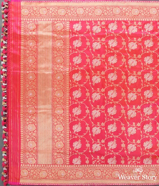 Handwoven Pink and Orange Dual Tone Kadhwa Jangla Dupatta