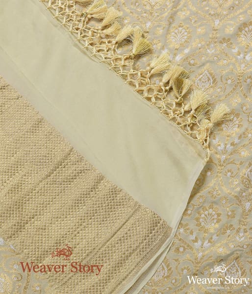Handwoven Pale Green Sona Rupa Zari Banarasi Georgette Dupatta